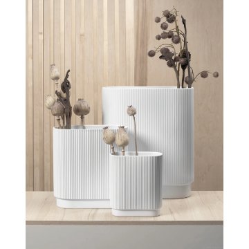 ASA art deco Vase Riffelstruktur Relief H. 30 cm, weiß