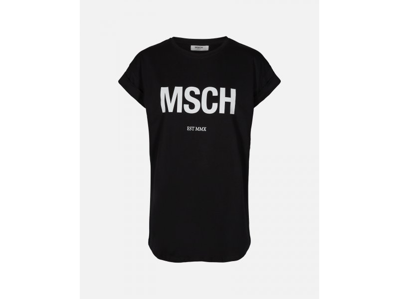 Moss Copenhagen MSCH Alva Logo T-Shirt lang EST Tee schwarz/weiß