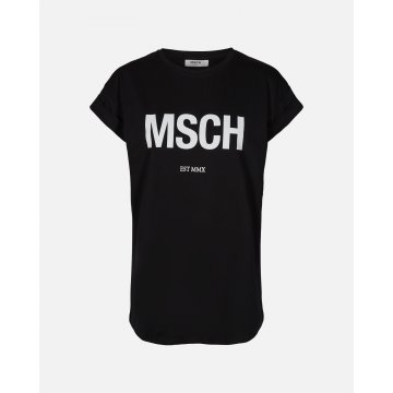 Moss Copenhagen MSCH Alva Logo T-Shirt lang EST Tee schwarz/weiß