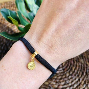 LiefLabel flexibles Freundschaftsbändchen Armband mit Glücksmünze, schwarz gold