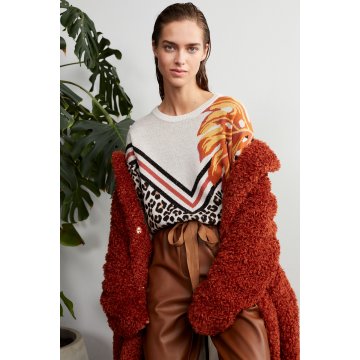 OUI Pullover Zierstreifen und Animal Print Baumwolle