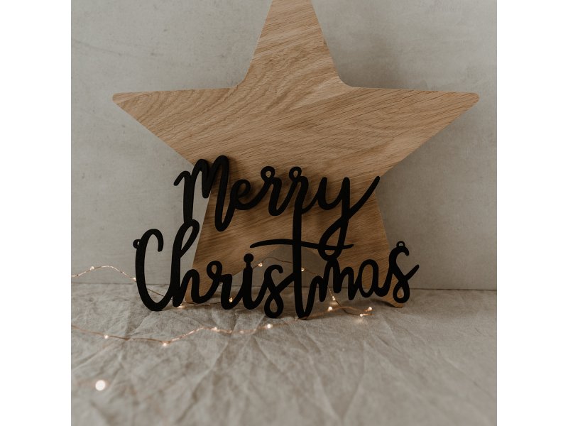 Eulenschnitt Schriftzug "Merry Christmas" aus Holz, schwarz