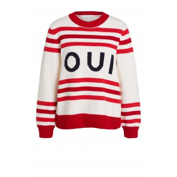 OUI Pullover mit Rundhalsausschnitt und Logo Print, rot...
