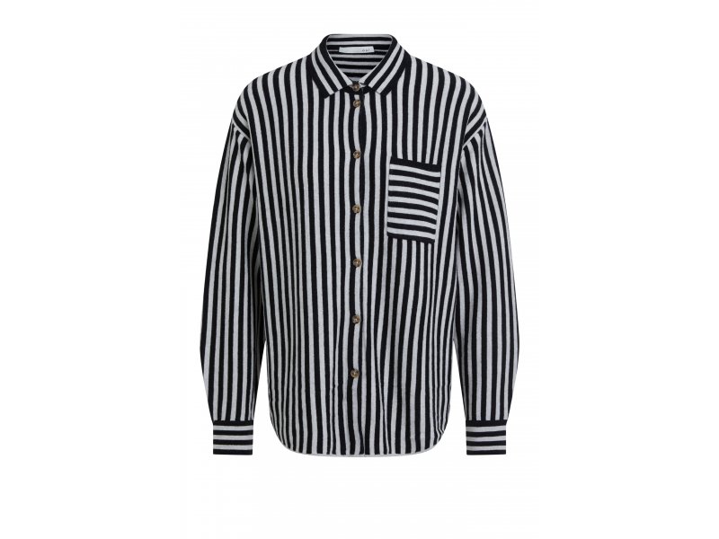 OUI Overhemd Feinstrick schwarz/weiß gestreift
