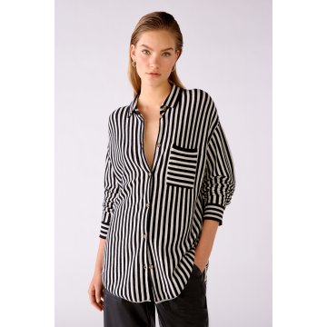 OUI Overhemd Feinstrick schwarz/weiß gestreift