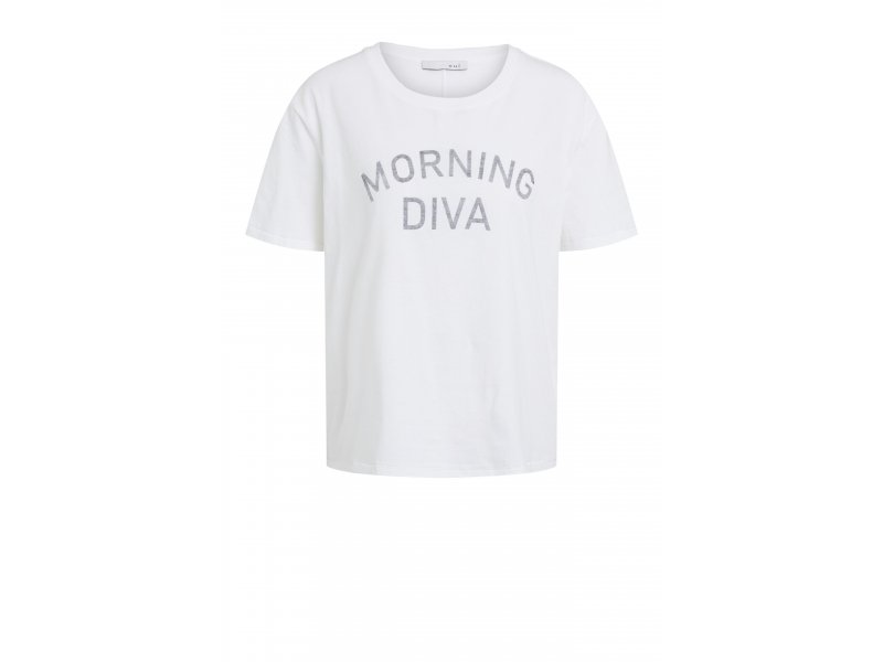 OUI T-Shirt "Morning Diva" Organic Cotton mit Print grau weiß