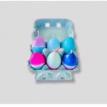 pink stories Dip Dye 6er Set Eierkerzen in Schachtel, blau