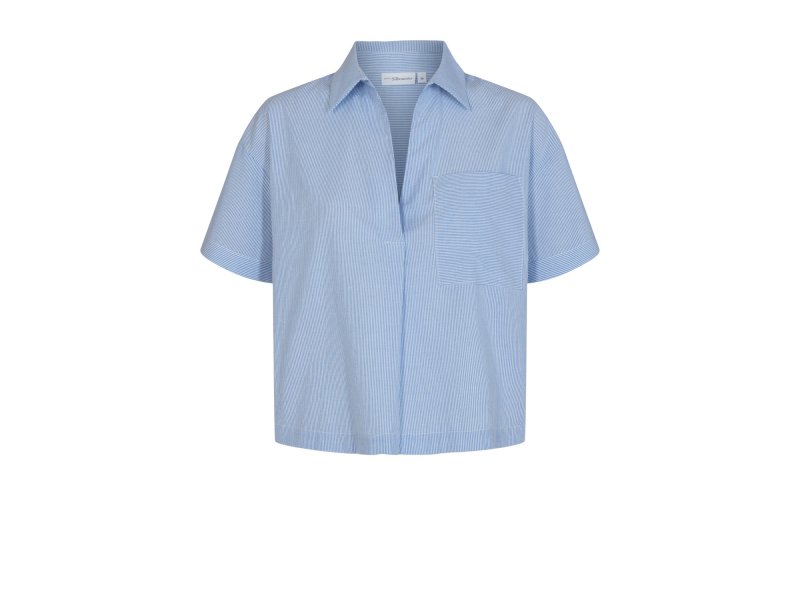 Nümph Sishu kurze Bluse mit V-Ausschnitt, blau weiß