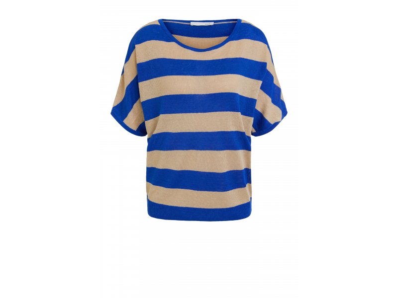 OUI Black Label gestreiftes T-Shirt aus Leinen, beige blau