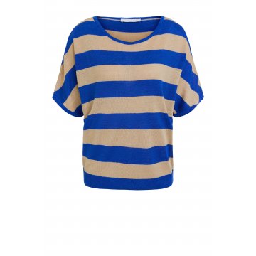 OUI Black Label gestreiftes T-Shirt aus Leinen, beige blau