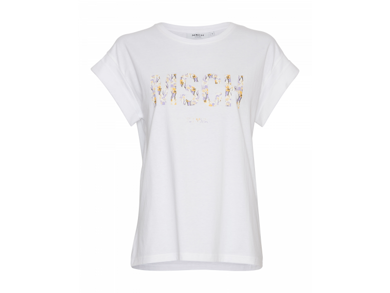 Moss Copenhagen MSCH Alva Organic Logo T-Shirt kurze Länge STD white/berin weiß/print