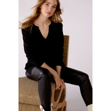 OUI Black Long-Pullover mit V-Ausschnitt, schwarz
