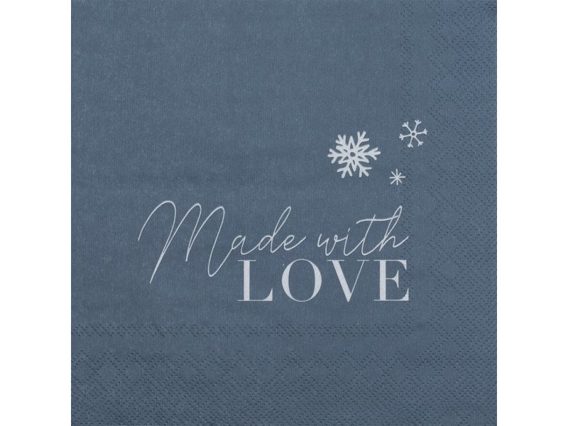Räder Serviette 33x33cm Winter "Made with love" blau
