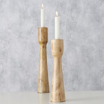 Kerzenleuchter Caldeas für Stabkerze H. 40cm, Holz Mango natur