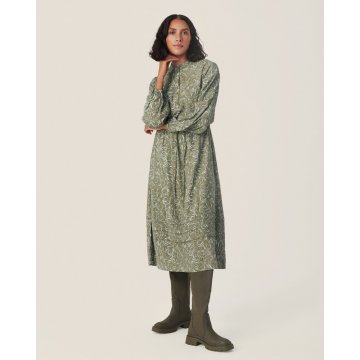 Moss Copenhagen MSCH Jenica Morocco Midi Kleid mit Allover Print, olivine stroke grün