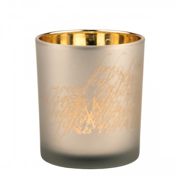 Räder Glanzlicht groß Teelichtglas "Schrift" D. 9 cm gold