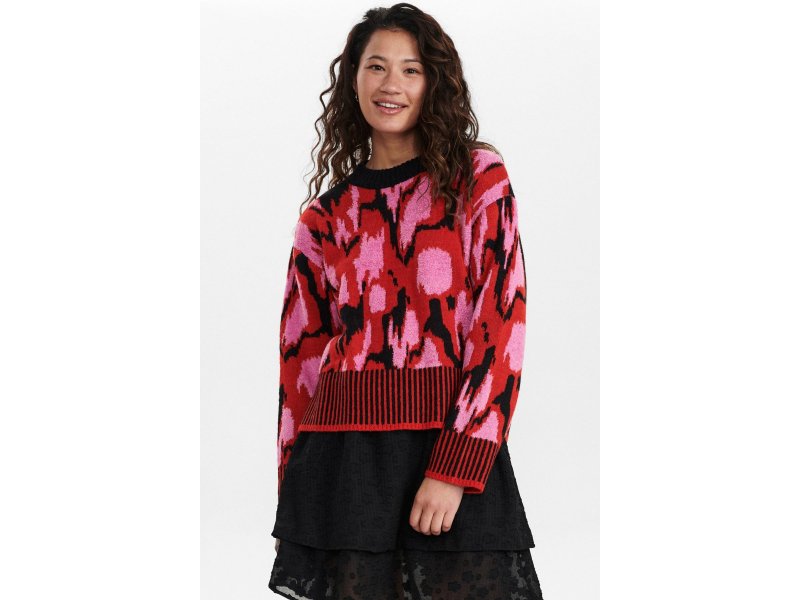 Nümph Nuanikki Pullover mit Print, rot pink schwarz