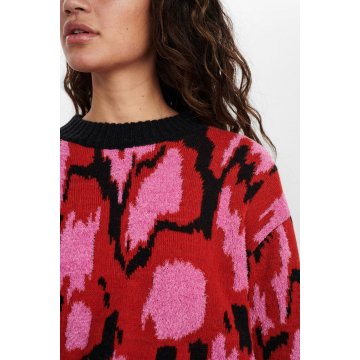 Nümph Nuanikki Pullover mit Print, rot pink schwarz