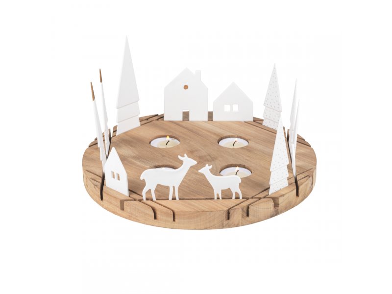 Räder Lichtobjekt rund "Häuschen" für Teelichter D. 30 cm Akazienholz